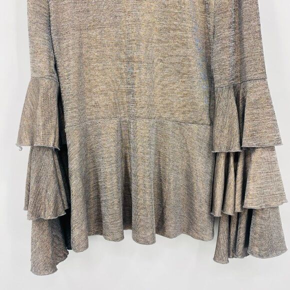 Boston Proper Size Medium Silver Metallic V Neck Tiered Sleeve Blouse Top - Picture 8 of 9